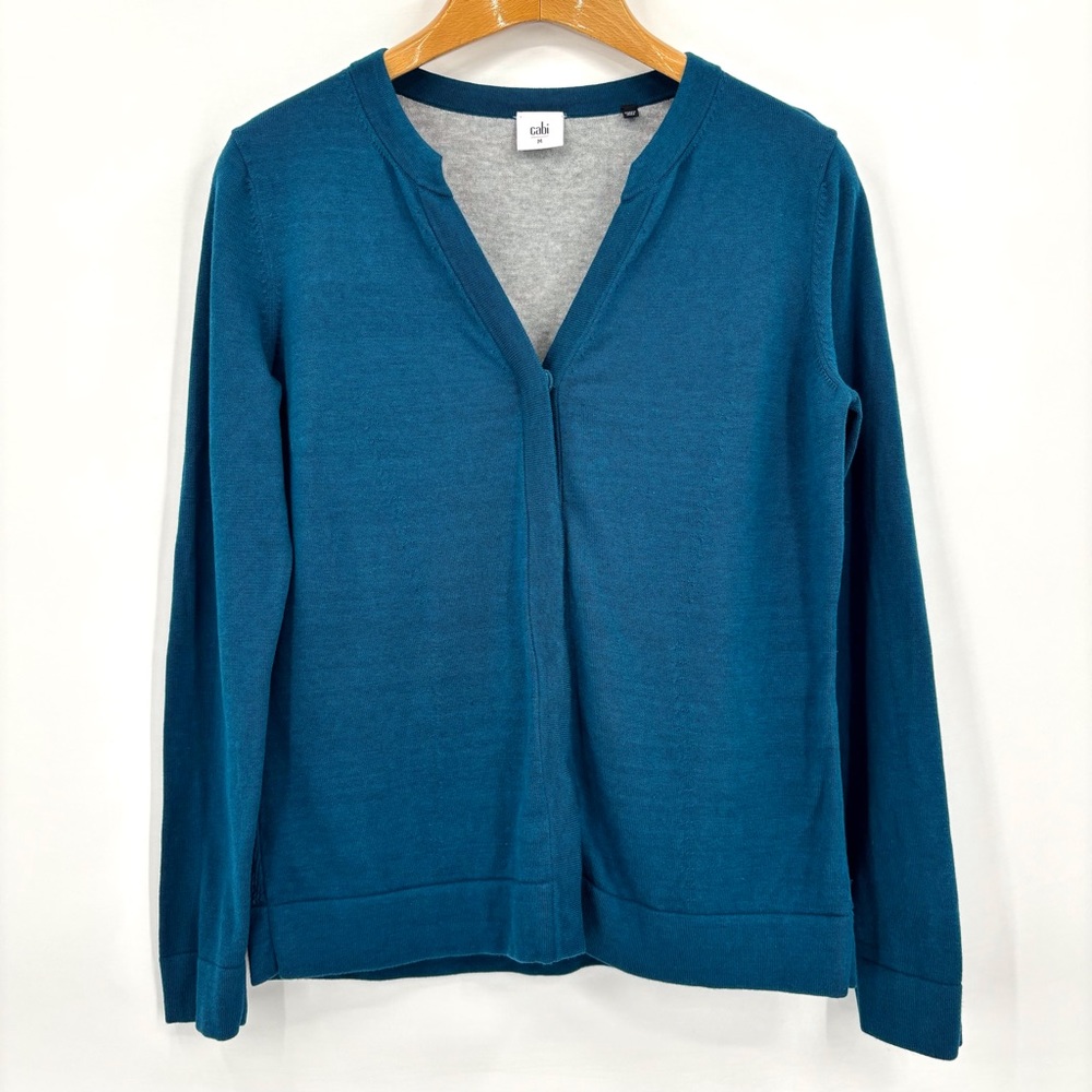 Cabi Ever Cardigan # 3368, Teal V-Neck Cardigan, Medium